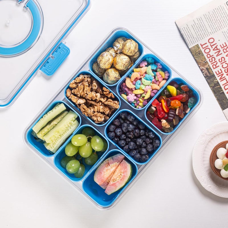 Dingerjar Divided Serving Tray with Lid and Handle - Snackle Box Charcuterie Container for Portable Snack Platters Organizer for Candy, Fruits, Nuts, Snacks - Perfect for Party, Entertaining, Cerulean - Image 3